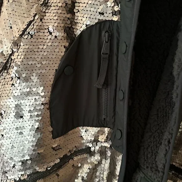 Fp Movement Free People Hit The Slopes Jacket silver sequin fleece bomber XL